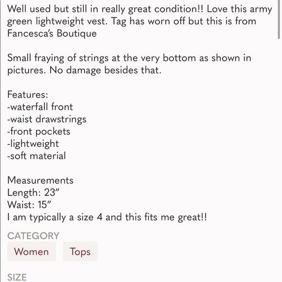 Francesca’s army green drawstring vest - Picture 5 of 5